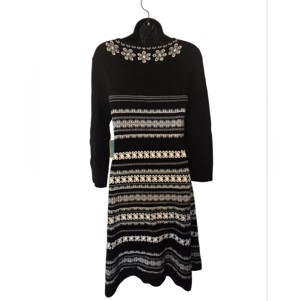 CeCe Elegant Black and White A-Line Jacquard Knit Dress Size Small NWT - Picture 2 of 9